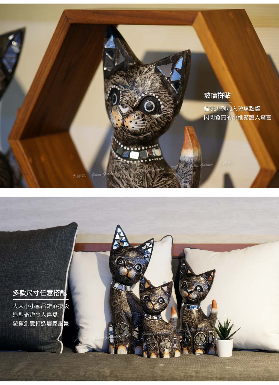 木藝品彩繪貓咪黑色