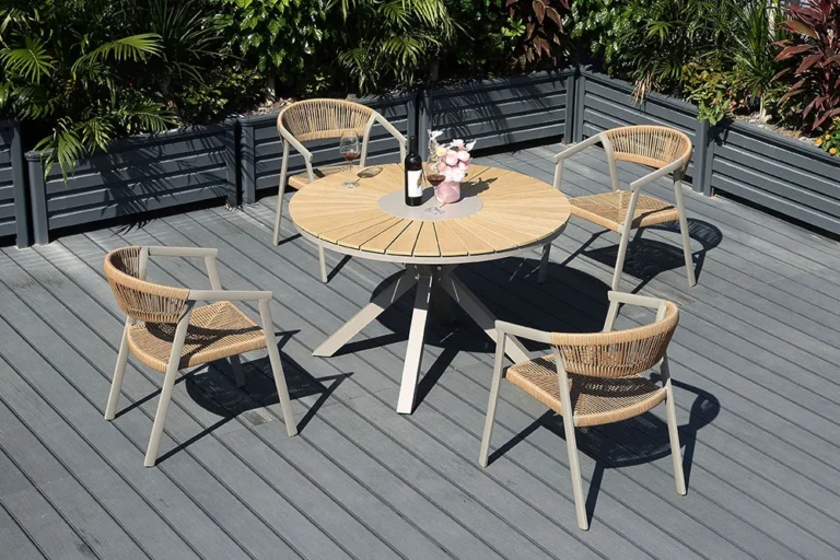 米字塑木圓桌餐椅組