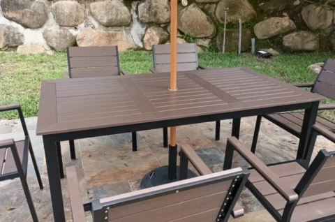 塑木長桌160CM 塑木扶手椅 (咖啡色)