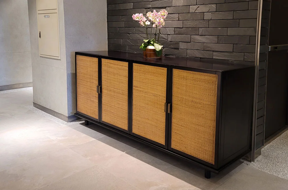 柚木天然藤端景櫃